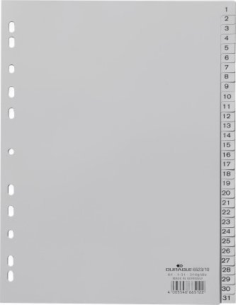 Durable Przekładki z tworzywa z nadrukiem A4 1-31 PP (652310)
