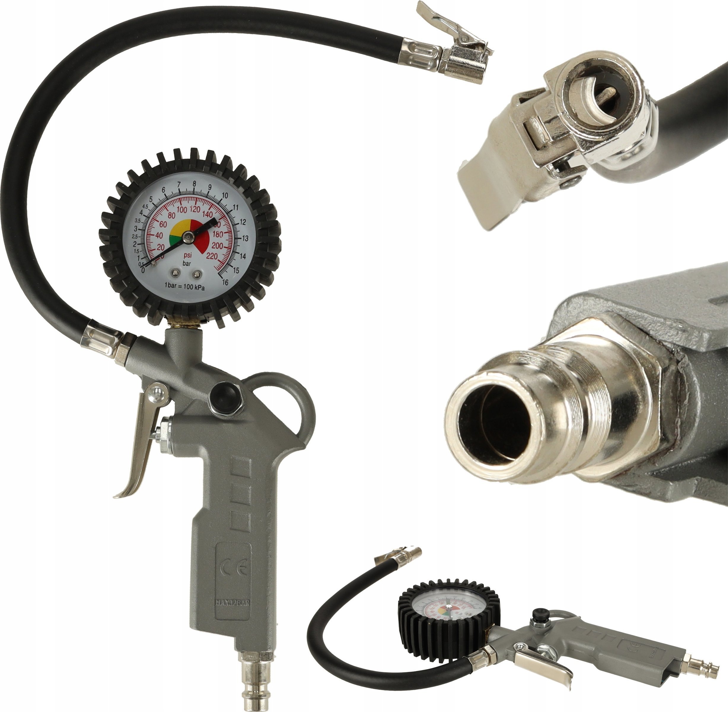 KIK KAFUWELL Pistolet do pompowania kół z manometrem