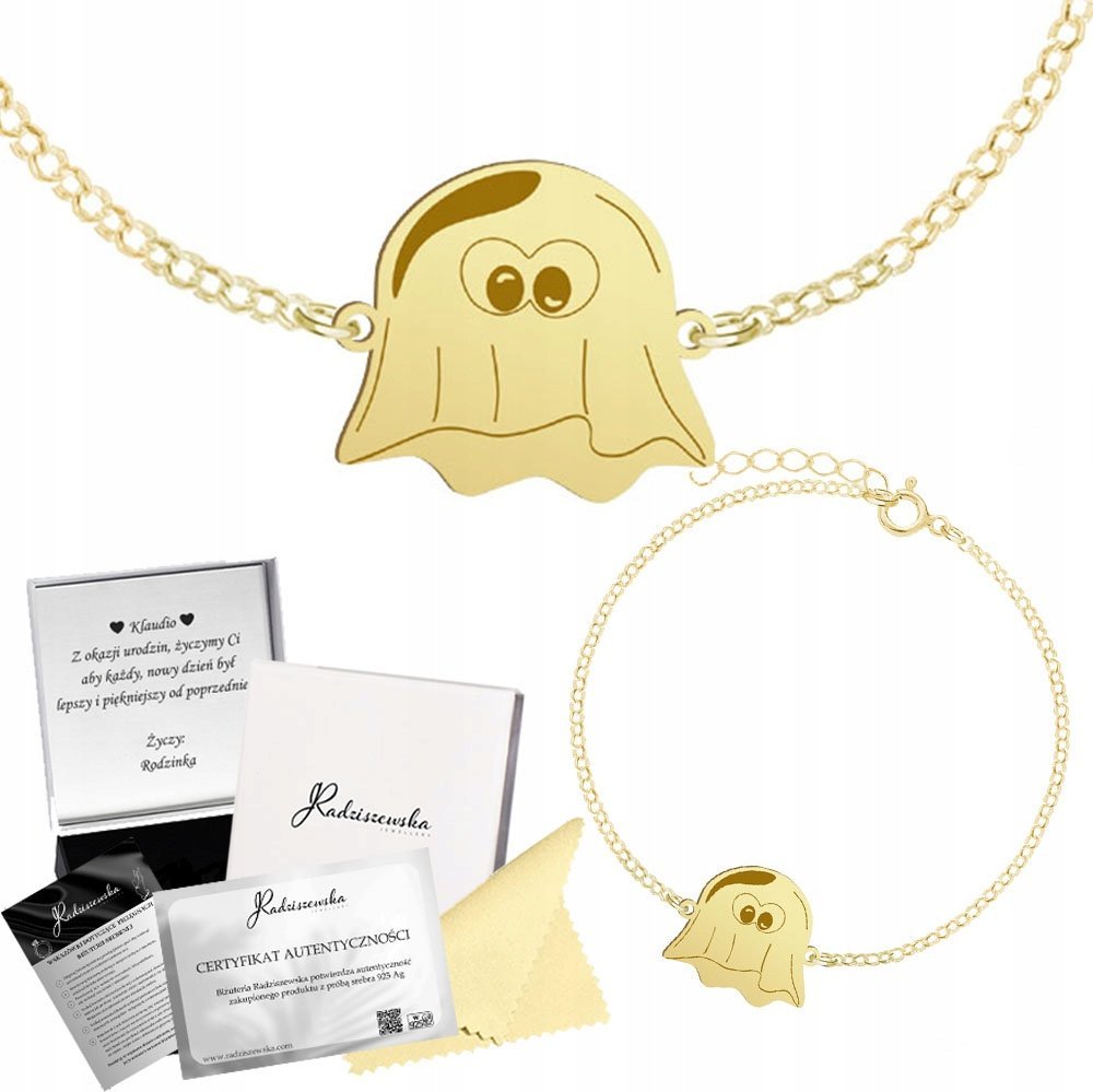 MEJK Jewellery Bransoletka Złota Duszek Halloween 925 Łańcuszek Prezent