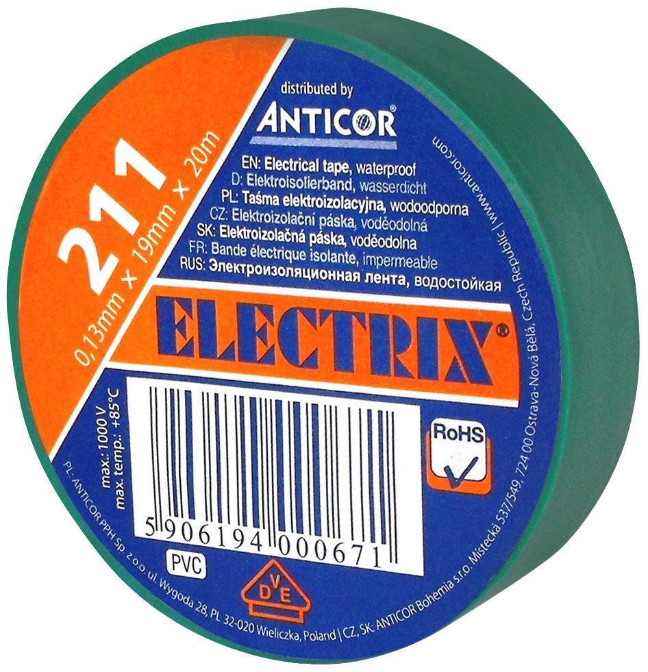 Anticor Taśma elektroizolacyjna PCW zielona 19mm 20m