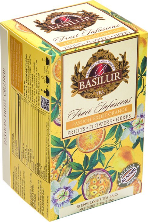 Basilur PASSION FRUIT ORANGE herbata owocowa MARAKUJA MANDARYNKA CYTRUSY bez kofeiny - 20 x 2 g