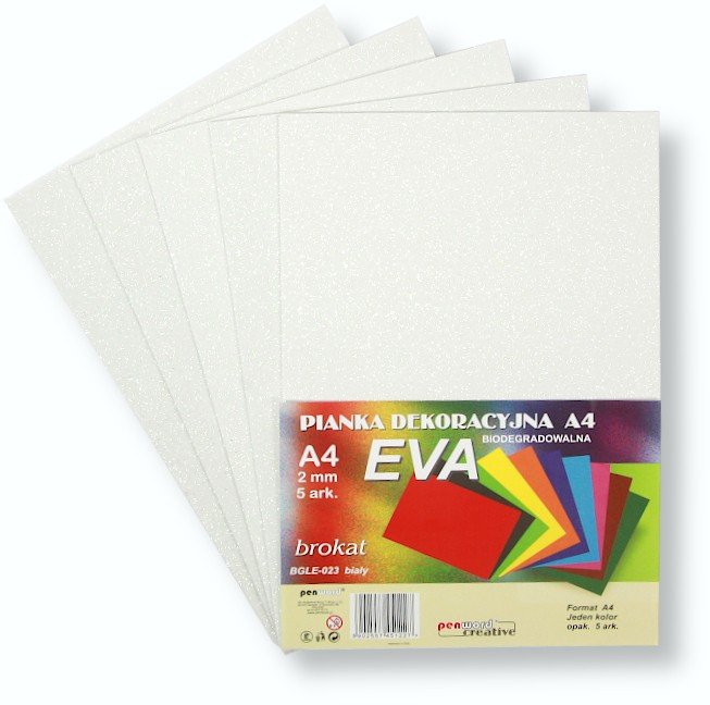 Pianka brokatowa A4 Eva biała biodegradowalna 5szt