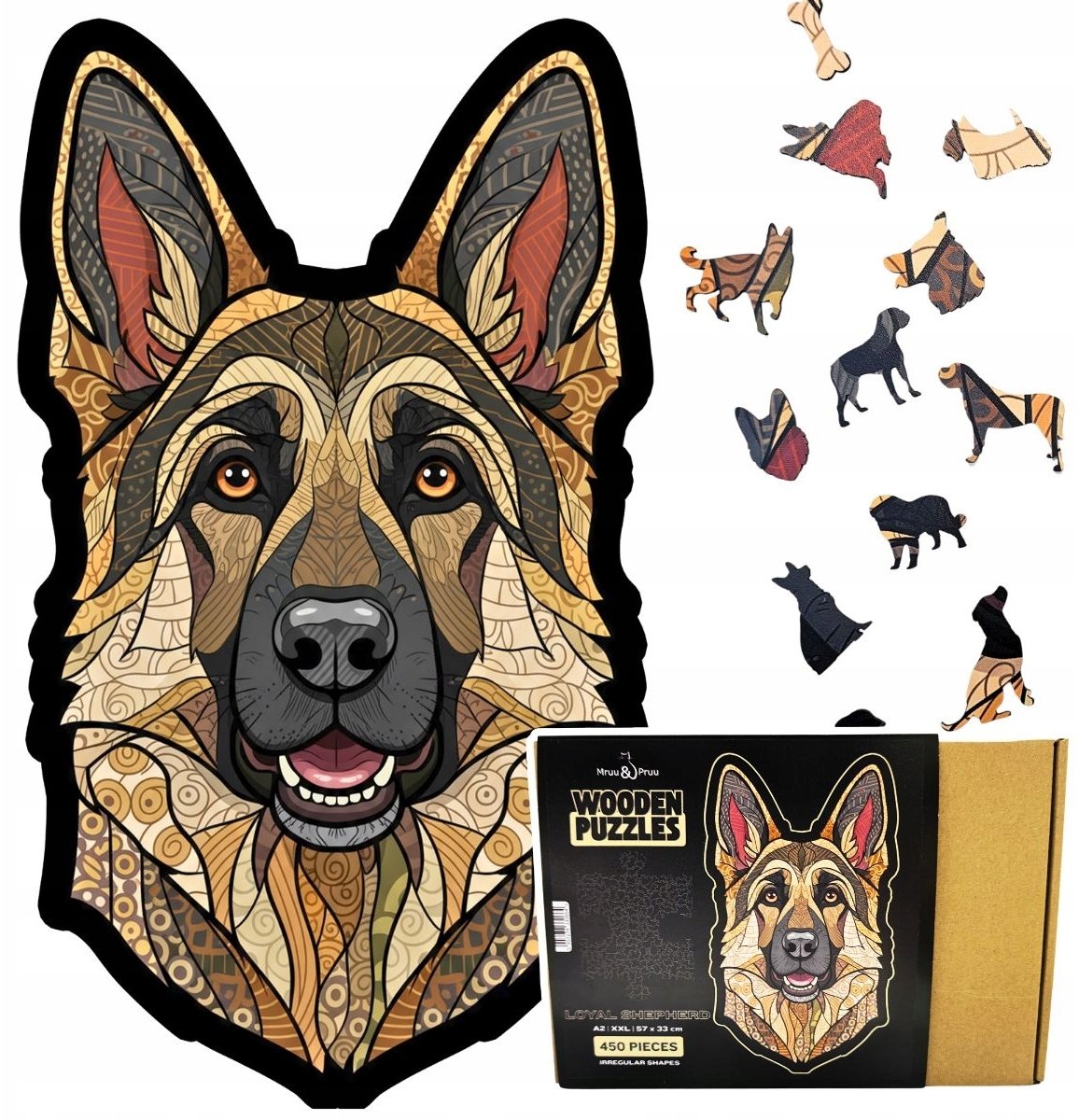 Mruu&Pruu Puzzle Drewniane OWCZAREK NIEMIECKI 450el. XXL DUŻE Układanka Prezent PIES
