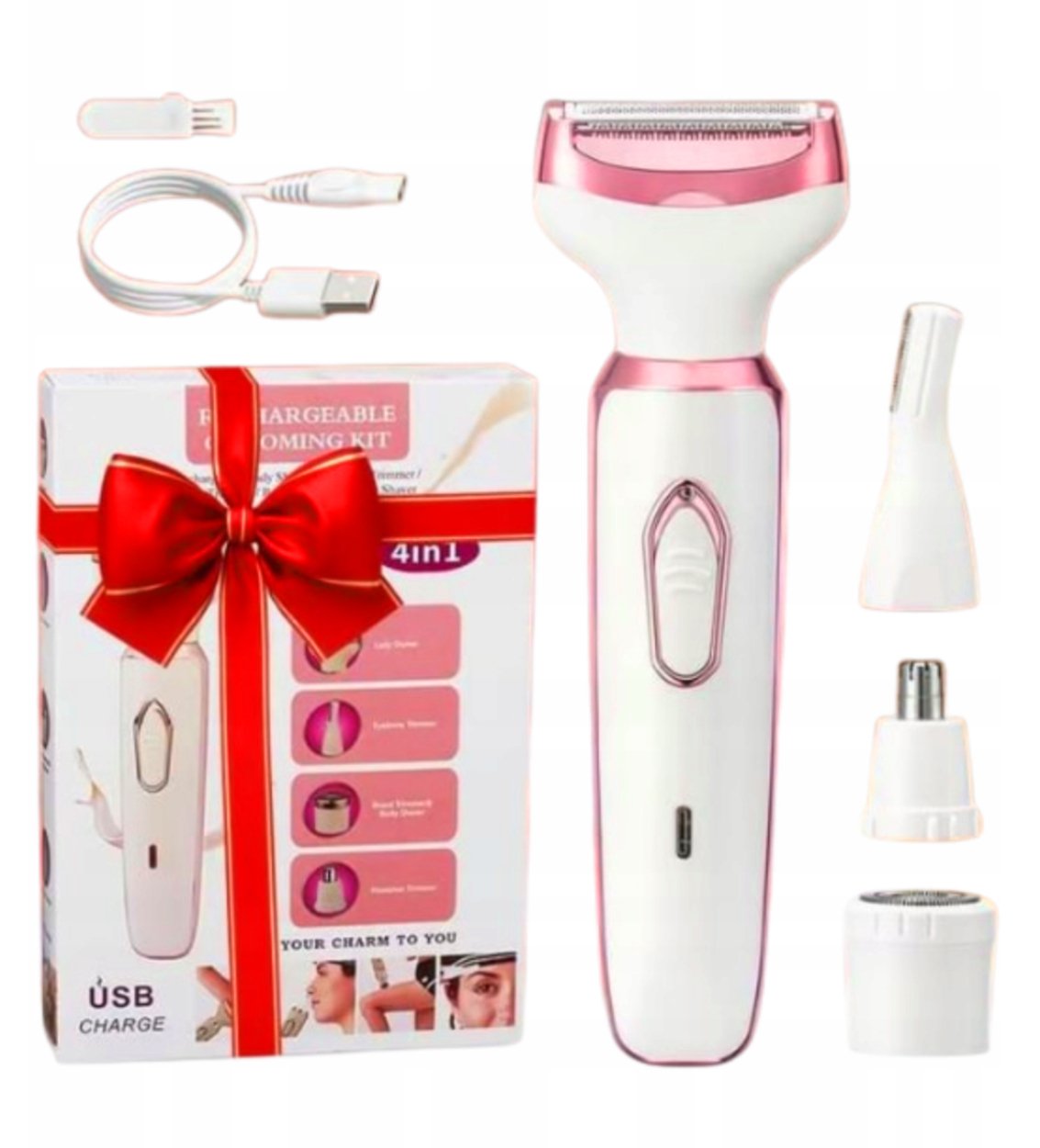 Verk Golarka elektryczna damska 4w1 do twarzy ciała bikini i brwi USB