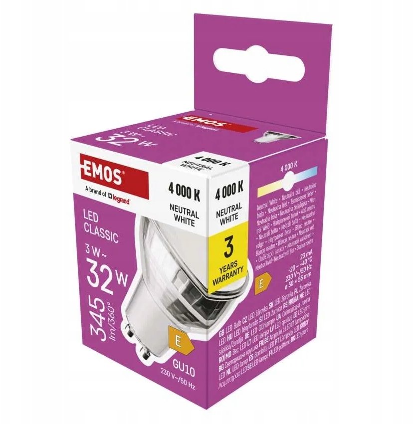 LED �ar�wka EMOS Lighting GU10, 230V, 3W, 345lm, 4000k, neutralna biel, 30000h, Classic MR16 50X50X55mm