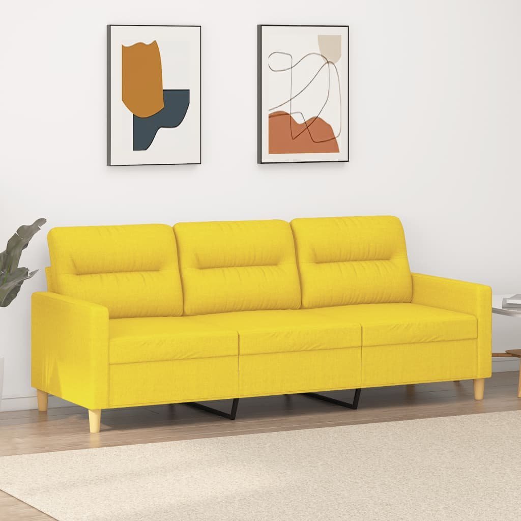 Фото - Диван VidaXL Sofa 3-osobowa, jasnożółta, 180 cm, tapicerowana tkaniną 