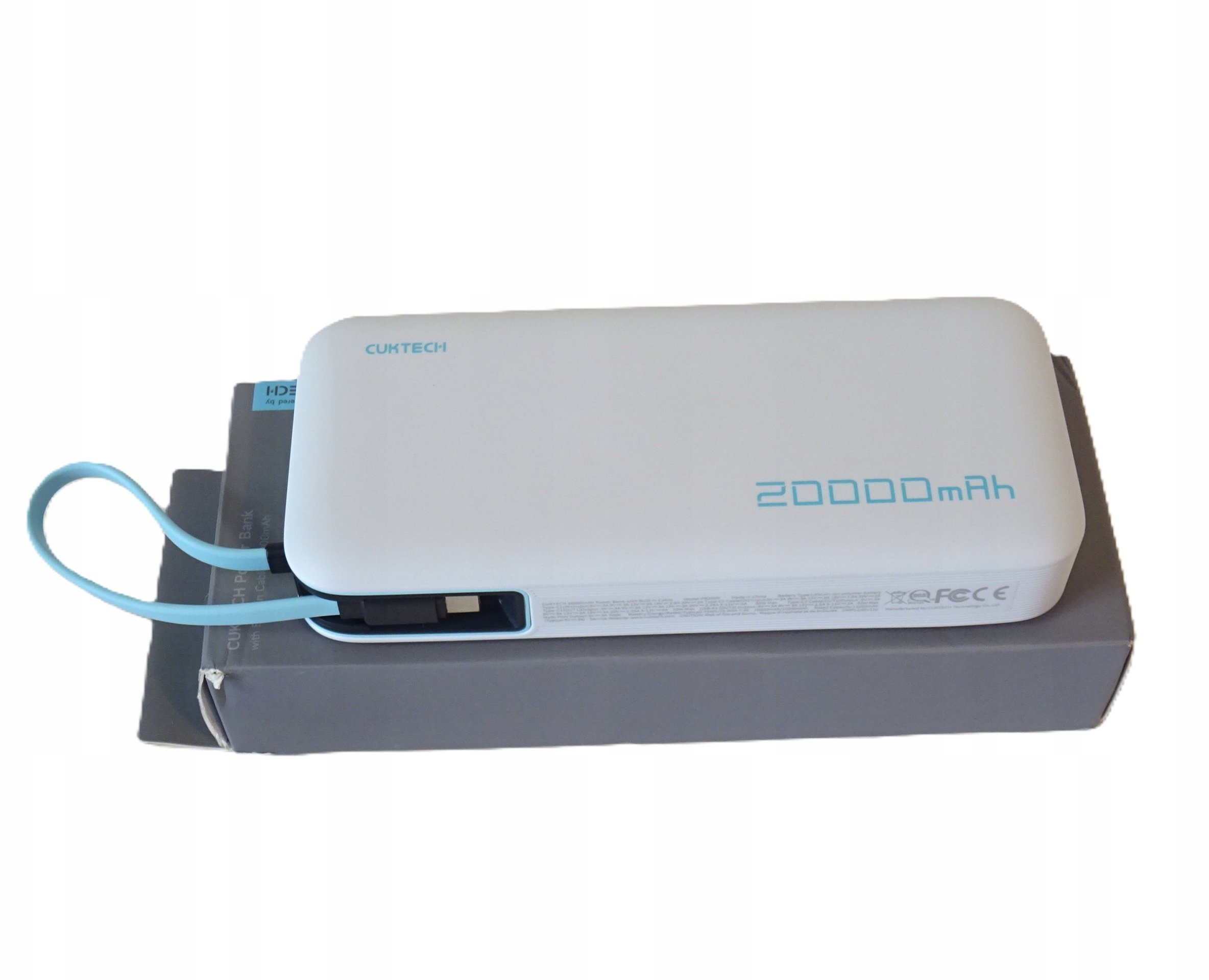 Powerbank Cuktech Powerbank Cuktech CUKP200NGLLG 55W 20000mAh z wbudowanym kablem USB-C - biały