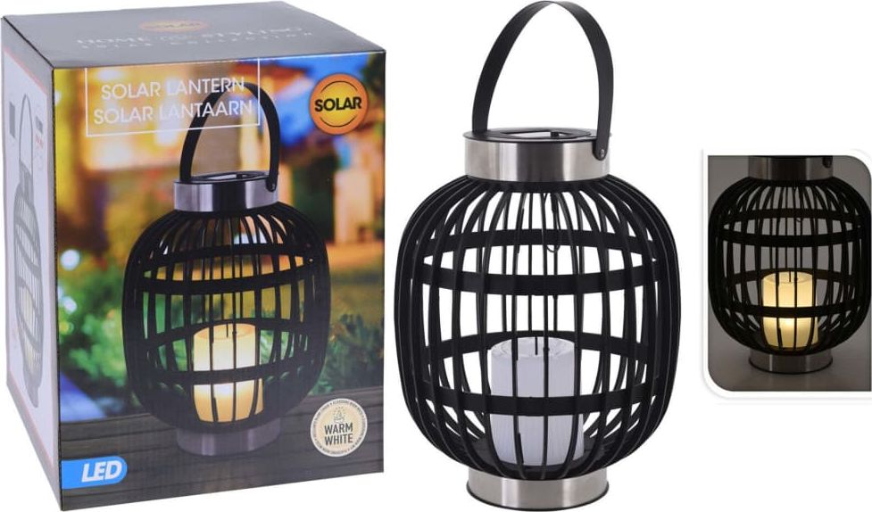 Zdjęcia - Naświetlacz LED / lampa zewnętrzna Progarden KMTP Lampion Latarnia solarna LED ze świecą czarna 30cm 