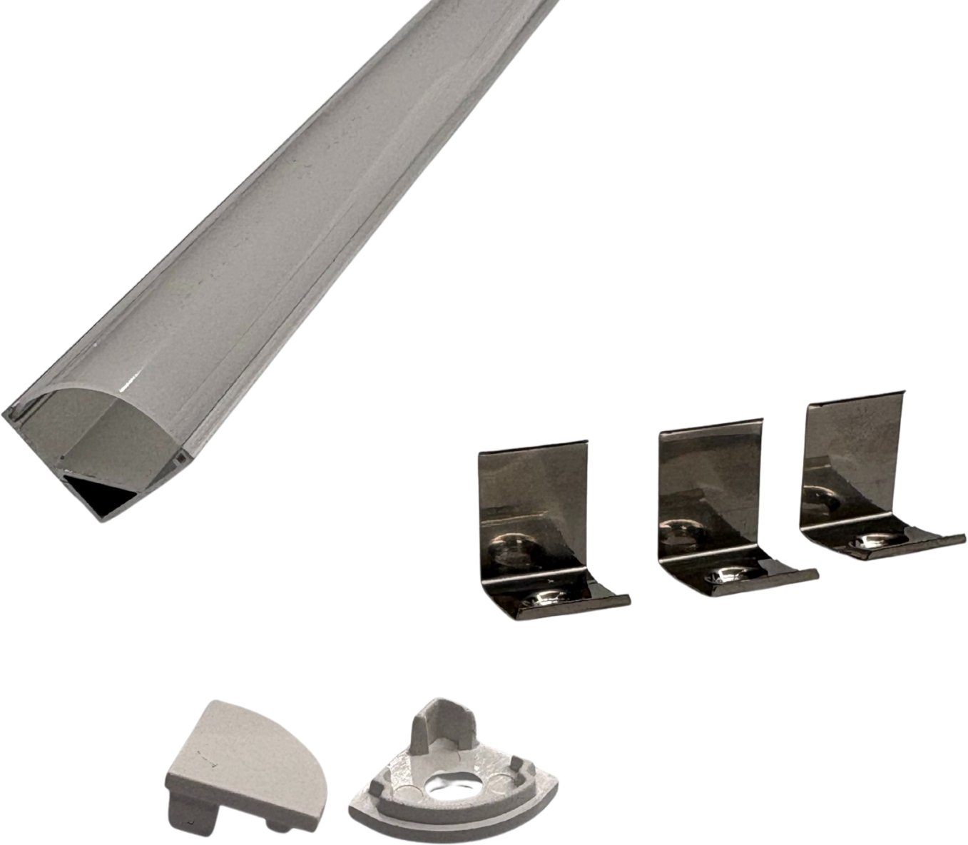 MW Lighting Profil aluminiowy LED narożny srebrny komplet z kloszem i zaślepkami 2m (5902135157770)
