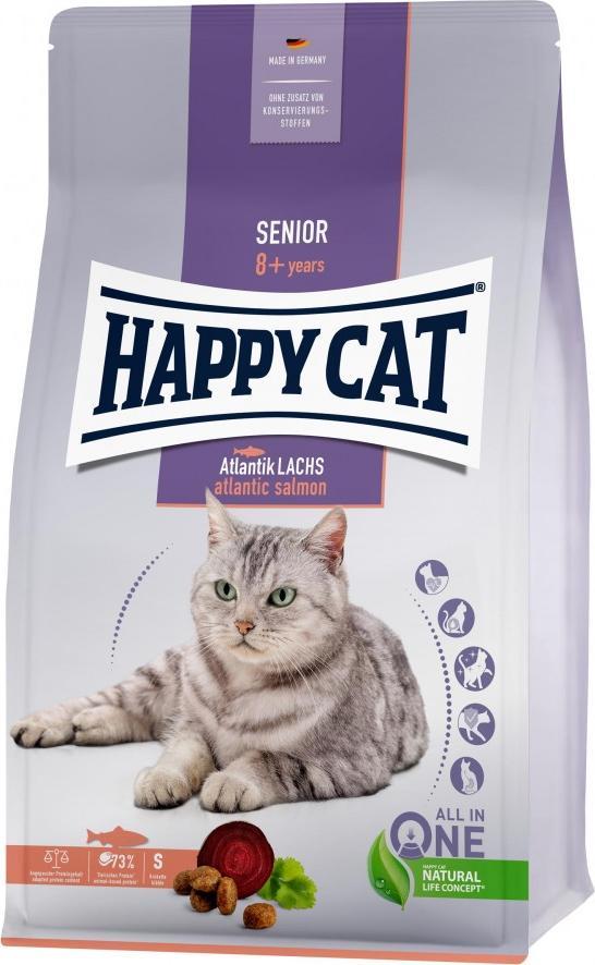 Happy Cat Senior Atlantic Salmon, sucha karma, dla kotów pow. 8 roku życia, łosoś atlantycki, 300 g, worek