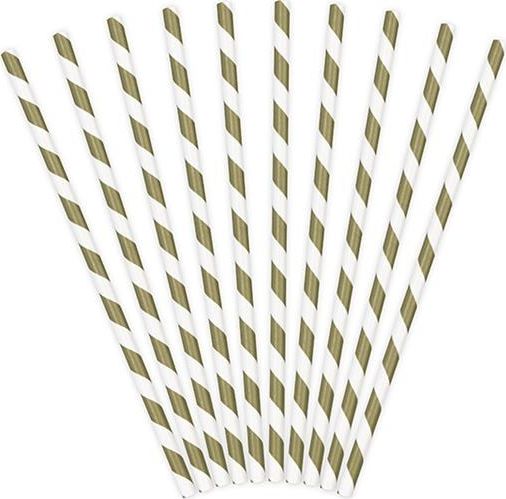Party Deco Słomki papierowe do picia w paski, złote, 19,5cm, 10 szt. uniwersalny