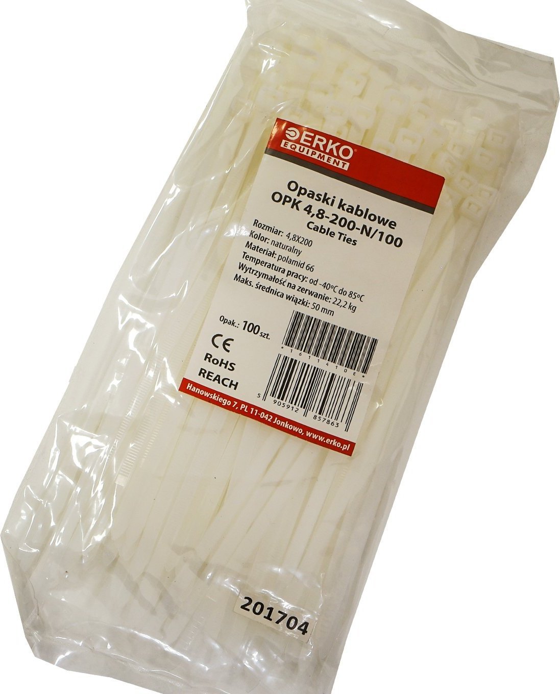 Organizer Erko Opaska zaciskowa biała OPK 200/4,8 op.100szt ERKO