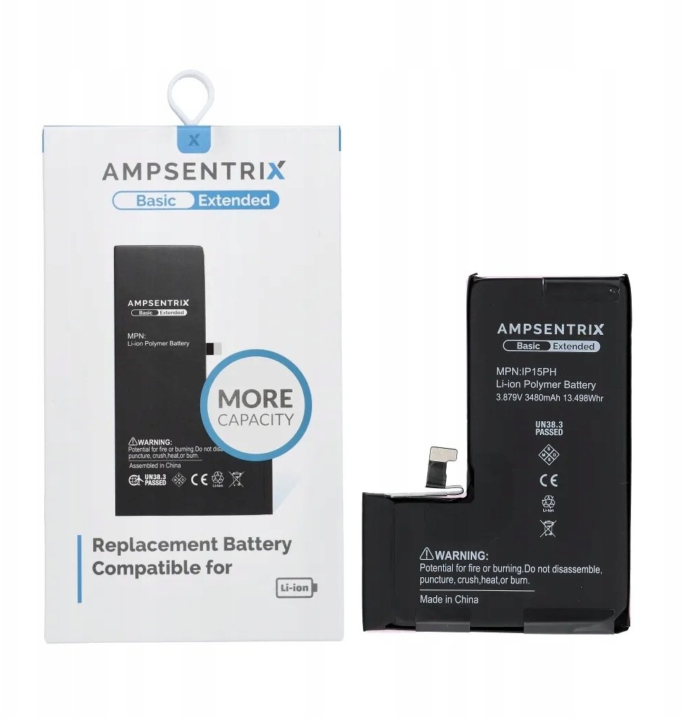 AmpSentrix Basic bateria do iPhone 15 PRO (zwiększona pojemność)