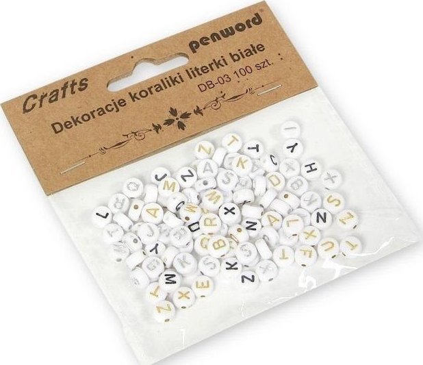 DP Craft Koraliki literki białe 7x7mm 100szt