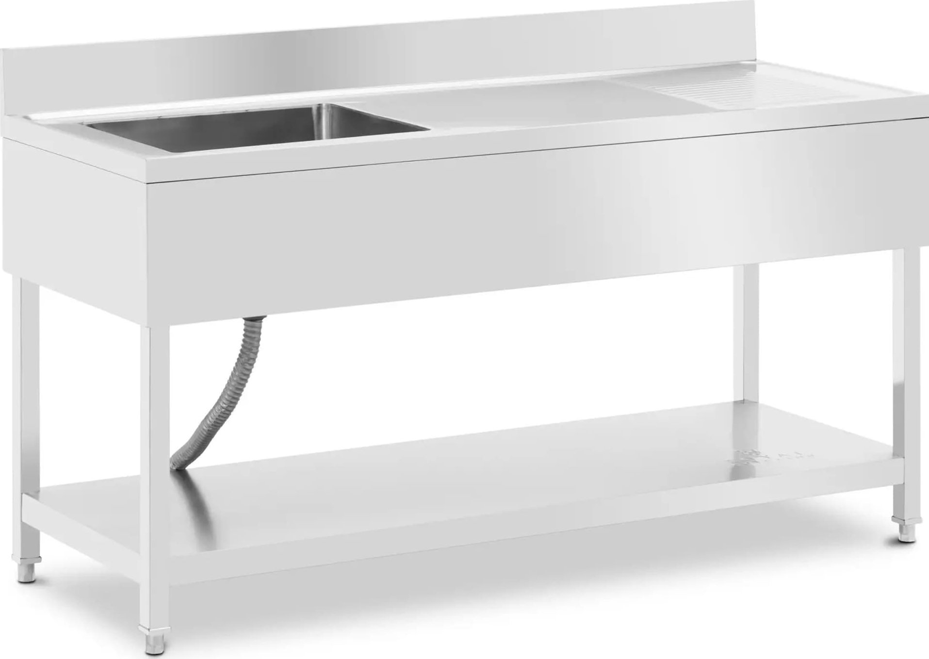 Royal Catering Zlew basen jednokomorowy z ociekaczem półką i rantem lewy 160 x 60 x 97 cm