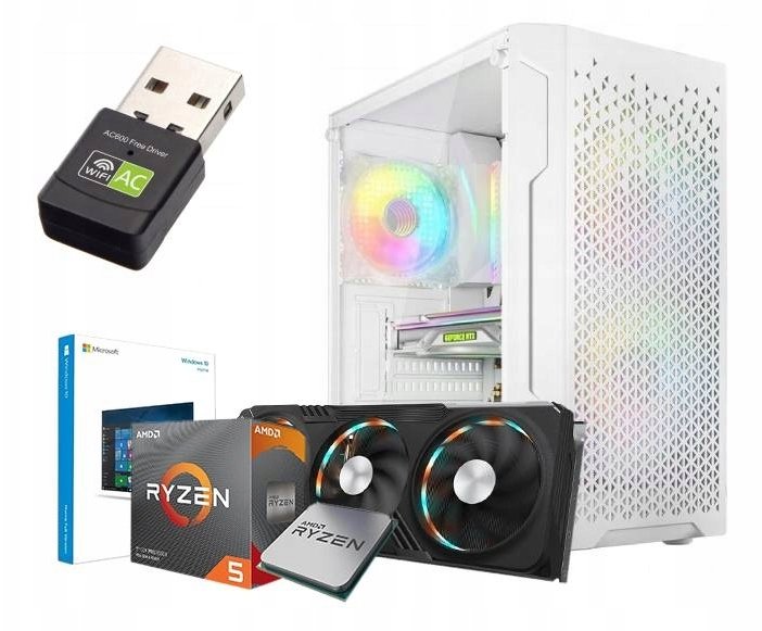 BIAŁY KOMPUTER GAMINGOWY DO GIER RYZEN 7 5700 16GB RTX 5060 8GB M.2 1TB W11 3xRGB