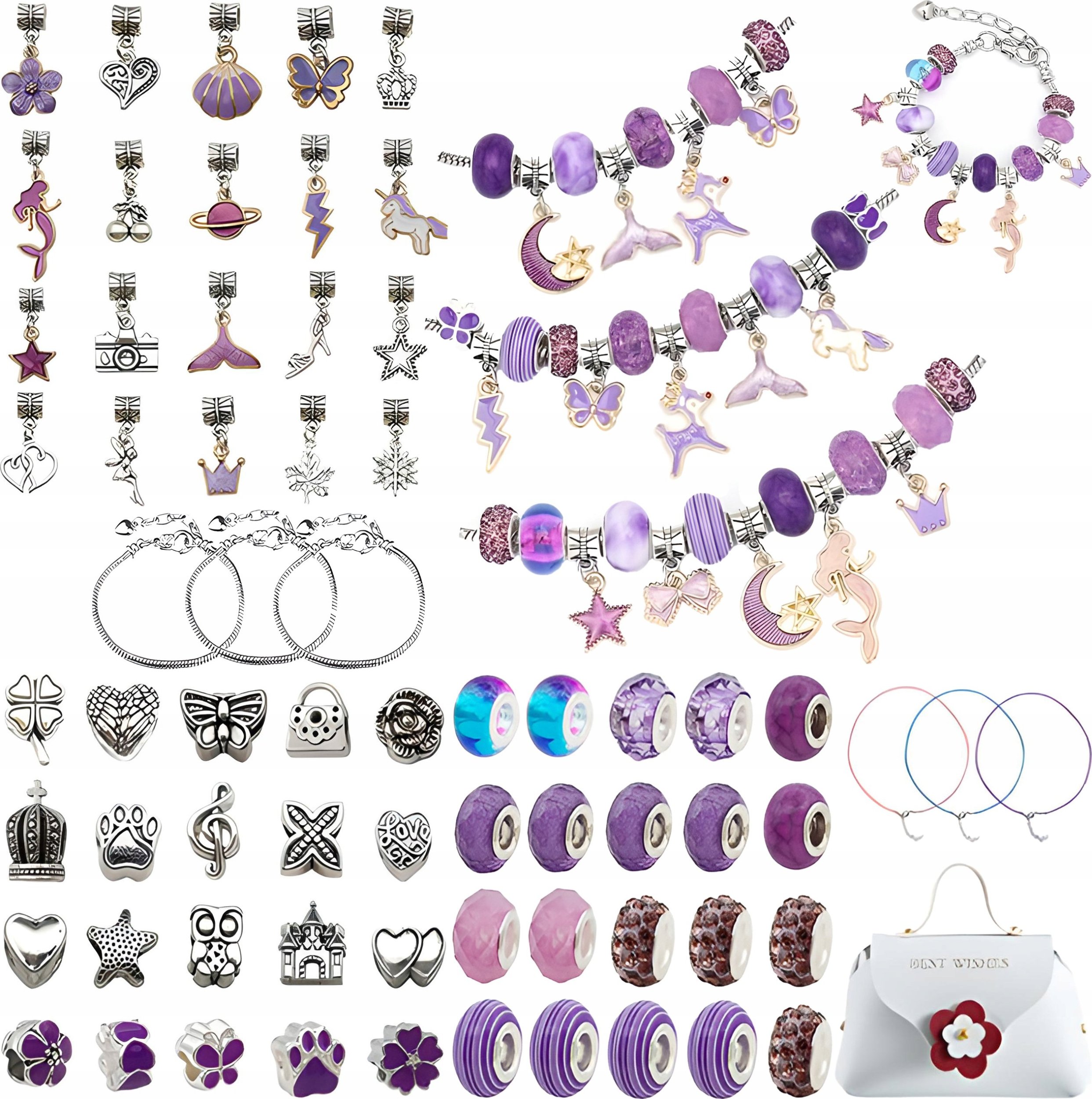 LeanToys Zestaw Do Tworzenia Robienia Biżuterii, Bransoletek, Charmsy, Zawieszki, Koraliki 66el. ODC...