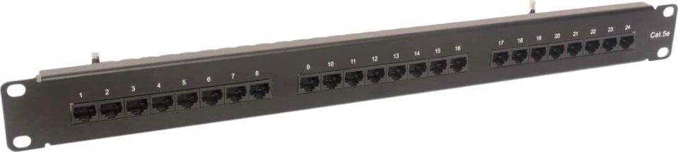 TKH Panel kat.5e 19 cali 1U 24xRJ45 UTP czarny z półką CCAS-PA5E-24UTP-O