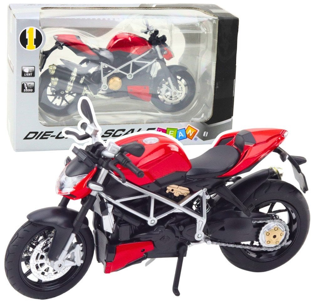 LeanToys Motocykl Sportowy Metalowy Światła Dźwięki Srebrne Elementy Czerwony 1:12