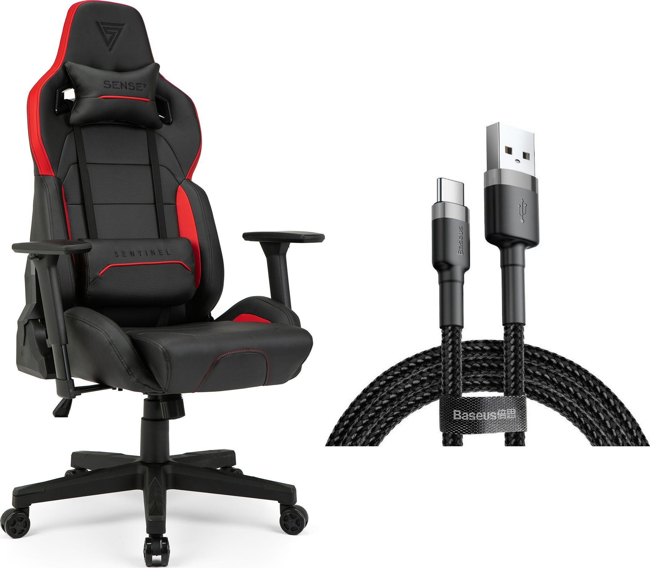 Fotel SENSE7 Sentinel czarny-czerwony + kabel usb