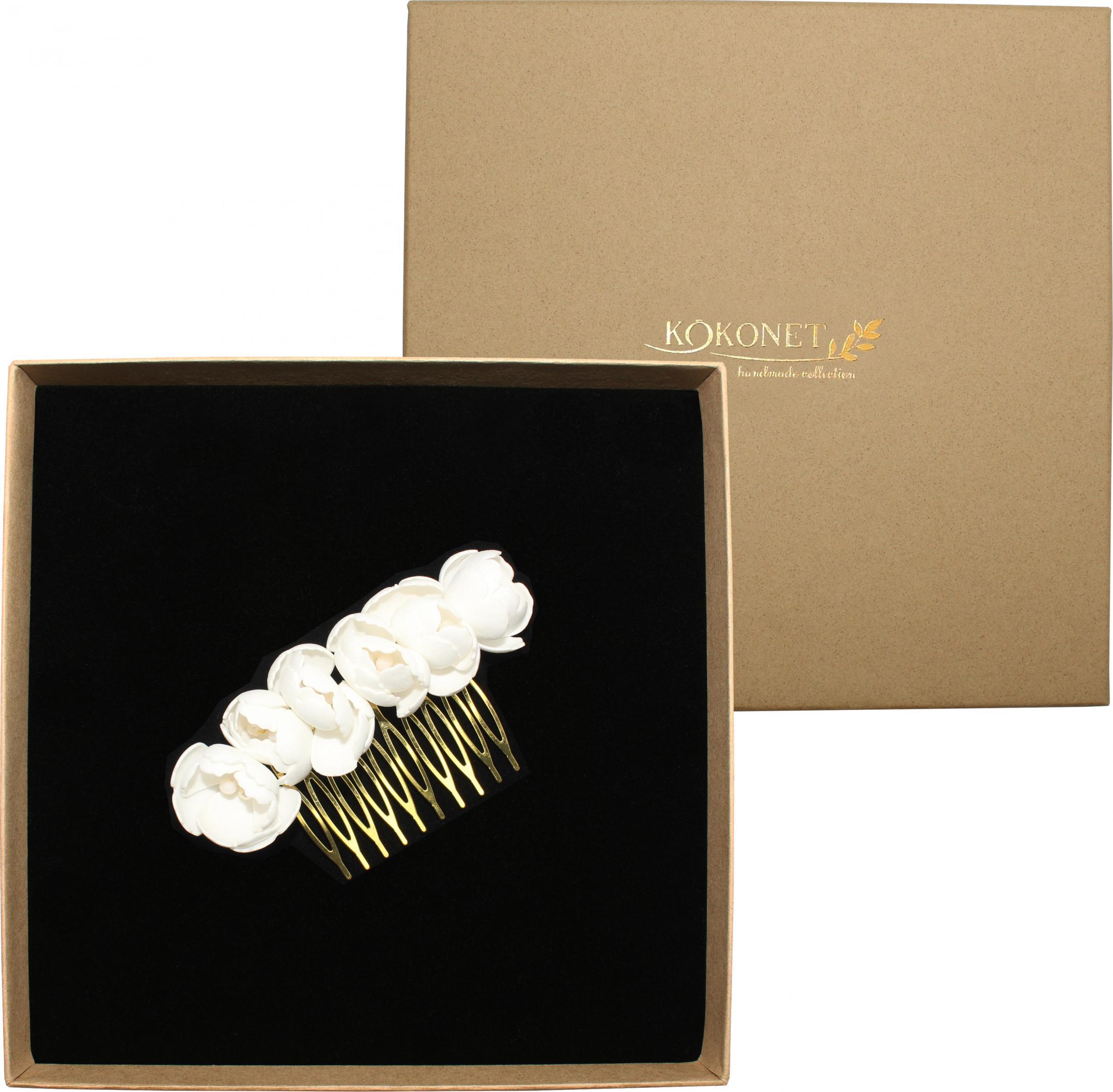 KOKONET Grzebień do włosów ozdoba kwiaty kryształki złoty