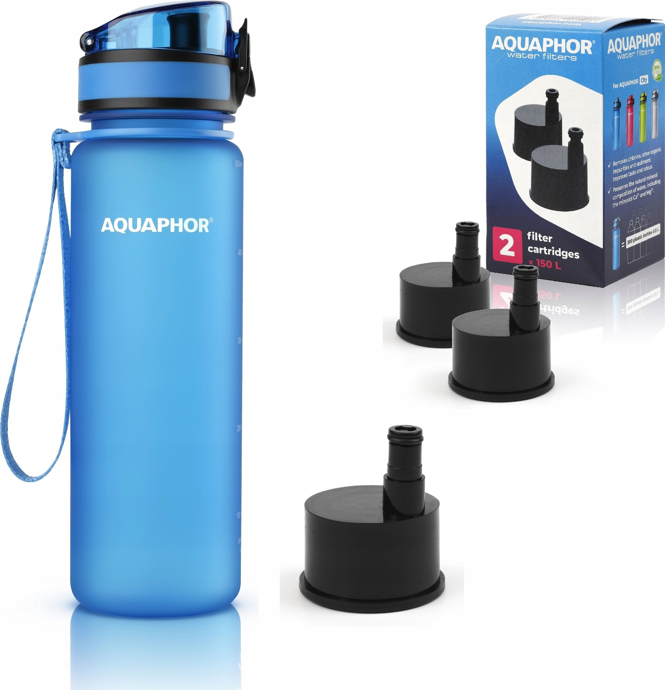 Aquaphor Butelka filtrująca City 500 ml + 3 filtry, niebieska