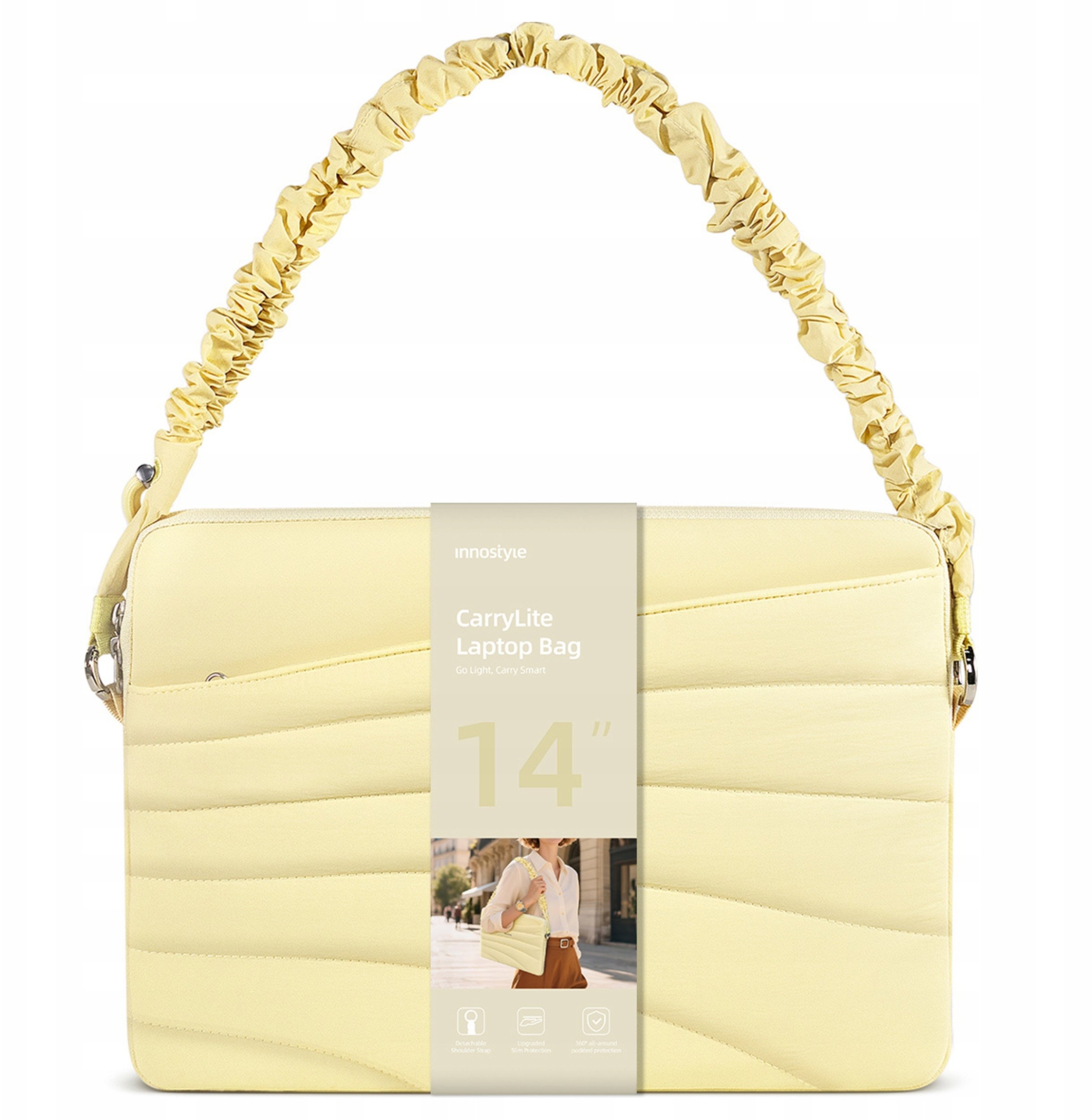 Torba Innostyle Na laptopa 13 14 wodoodporna Carrylite Elastic Strap żółta