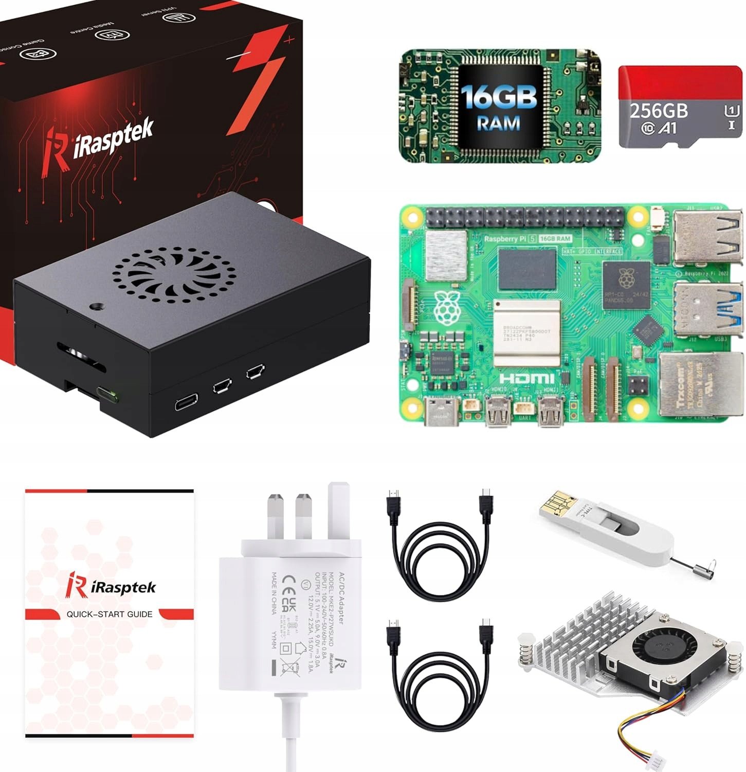 Raspberry Pi Zestaw startowy iRasptek 5 Mikrokomputer 256GB OS-Bookworm