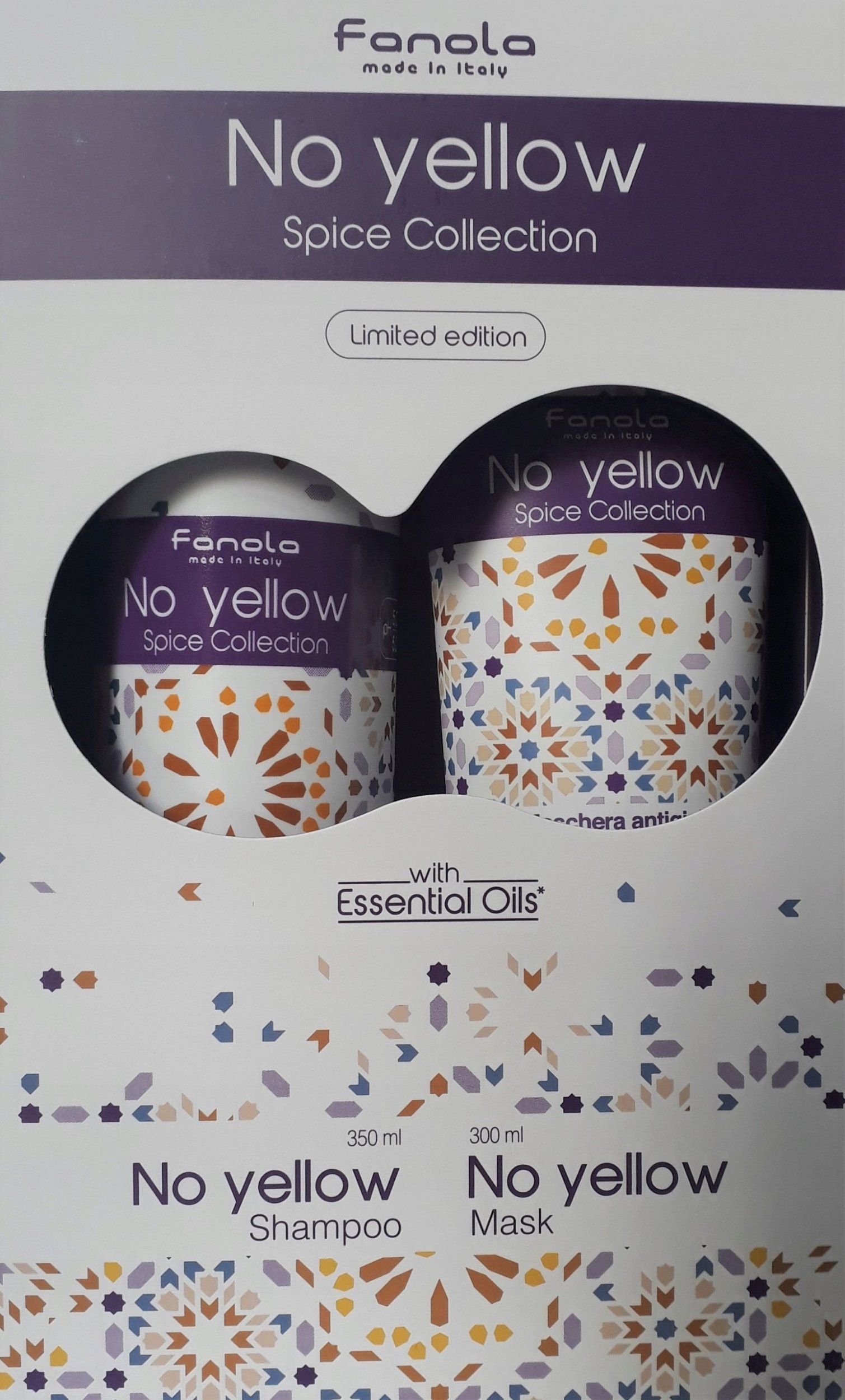 Fanola Set : No Yellow Spice Collection, Hair Treatment Cream Mask, For Neutralisation Of Yellow Tones, 300 ml + No Yellow Spice Collection, Hair Sham