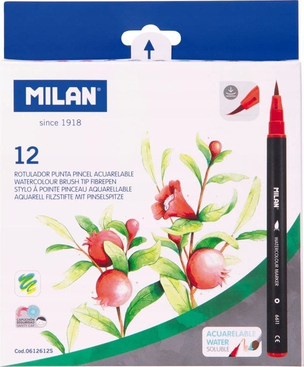 Teka Flamastry pędzelkowe Watercolour 12 kolorów MILAN