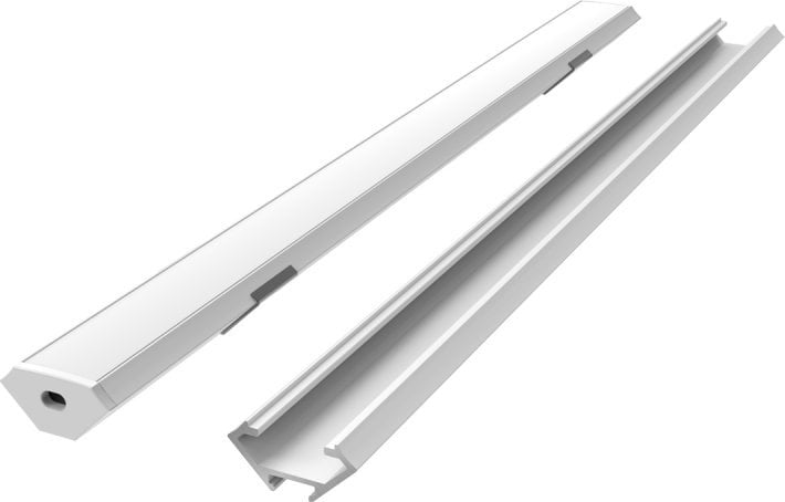 V-TAC LED profilio komplektas, 2m, kampinis, baltas, su baltu dangteliu, laikikliais ir aklemis