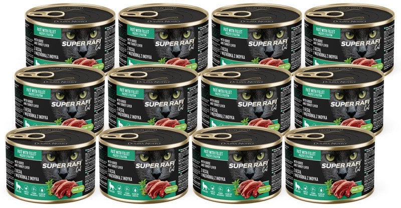 Rafi Karma mokra dla kotów sterylizowanych Super Cat z gęsią i wątróbką z indyka zestaw 12 x 185 g