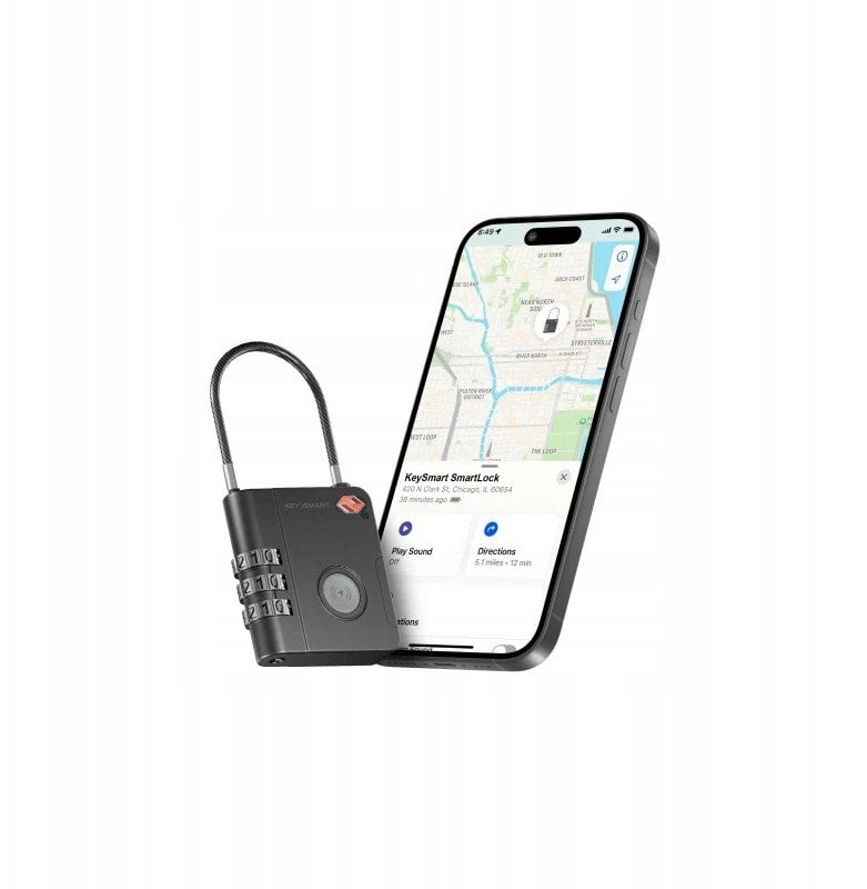 KeySmart Find My Travel Lock - kłódka do walizki z lokalizatorem, kompatybilna z Apple Find My (black)
