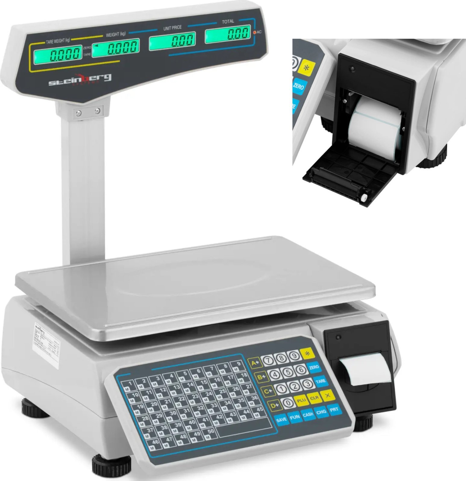 Steinberg Waga sklepowa handlowa z drukarką etykiet LCD 30 kg / 15 g Waga sklepowa handlowa z drukar...