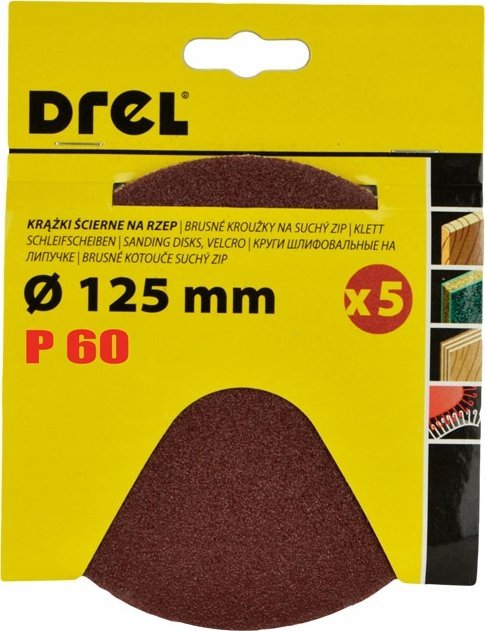 Drel Sticky round sandpaper P60 5 pcs.