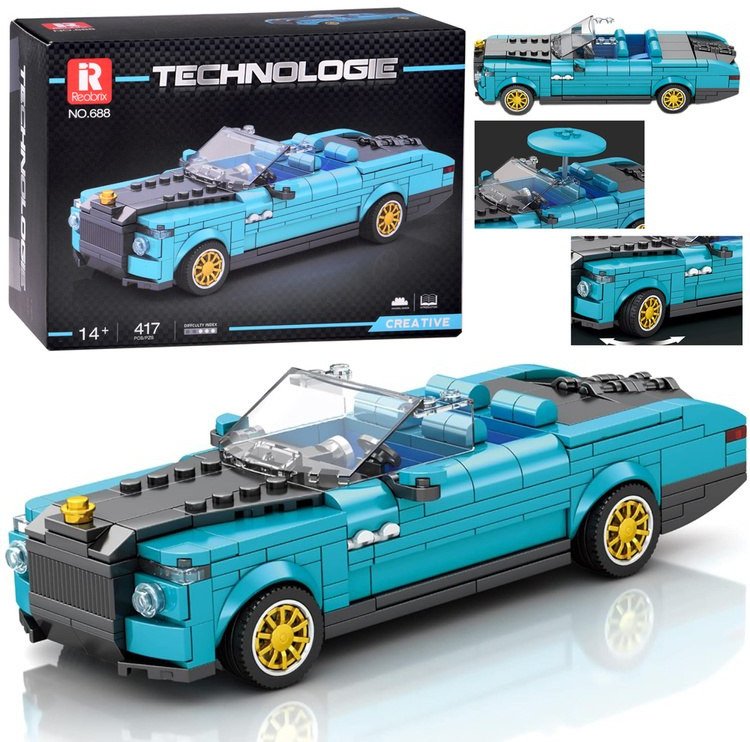 Jokomisiada Klocki techniczne Retro auto NIEBIESKI KABRIOLET złote felgi 417-ele ZA5788 EDUKAMP