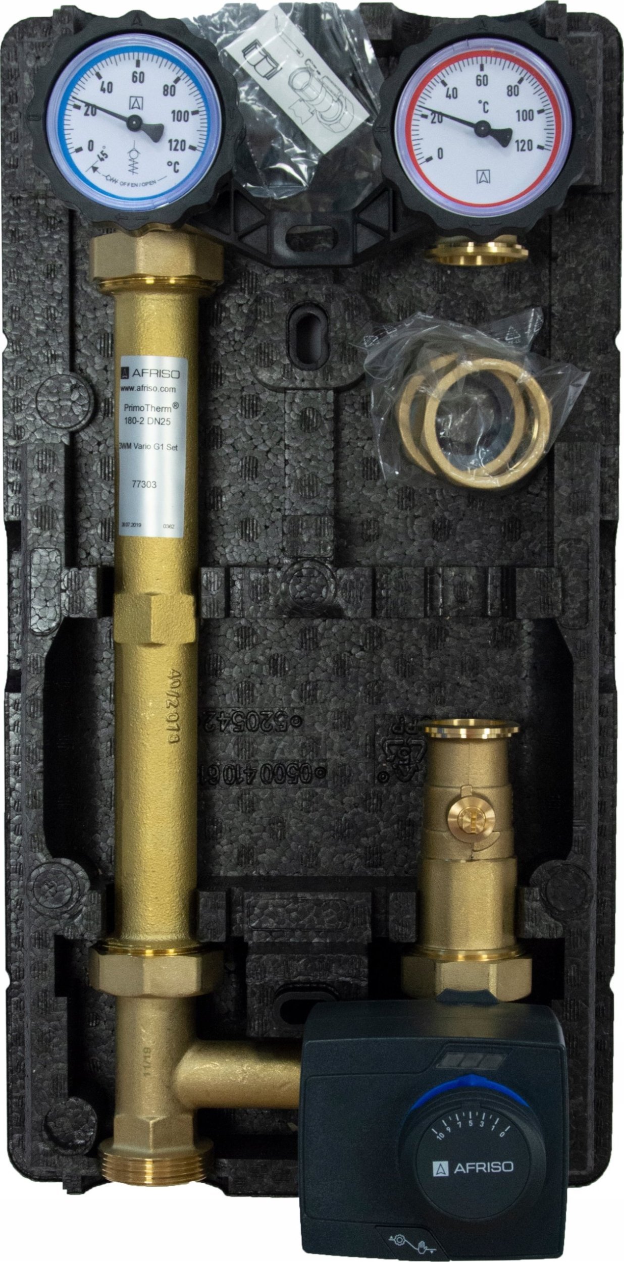 Afriso Grupa pompowa PrimoTherm 180-2 Vario DN25 bez pompy, zawór mieszający ARV KvsVario, siłownik ARM 343 ProClick - zastępuje 77615 (S)A
