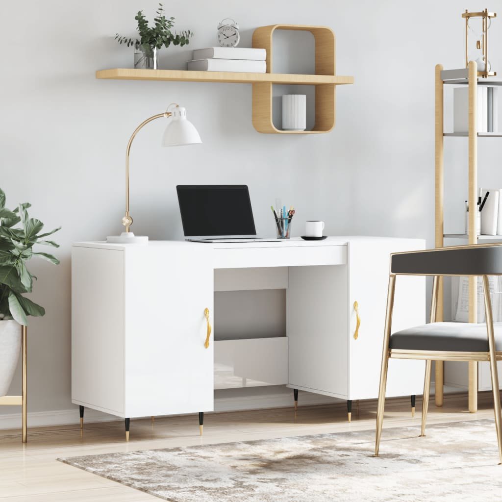 Фото - Офісний стіл VidaXL Biurko  Biurko białe z połyskiem, 140x50x75 cm, materiał drewnopocho 