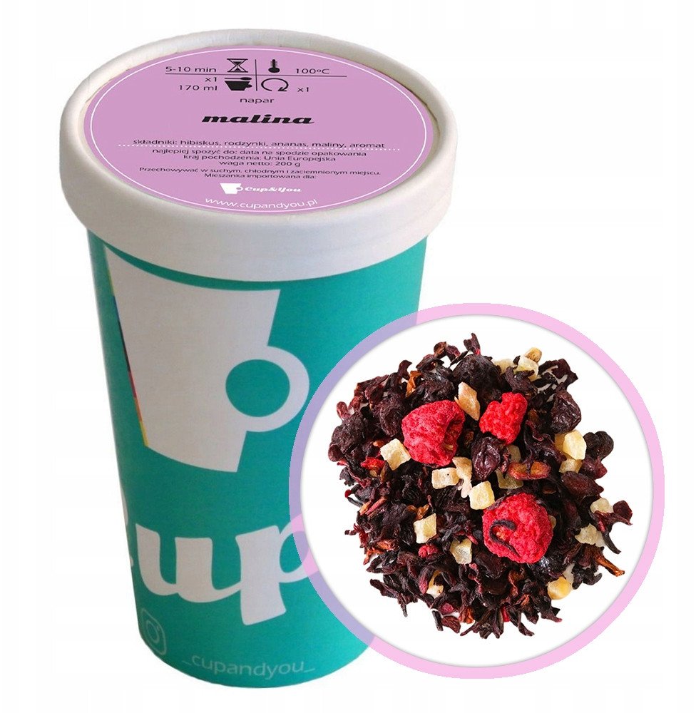 Sypana herbata owocowa MALINA hibiskus ananas rodzynki 200g premium ekstra - herbata liściasta sypana mieszanka napar susz