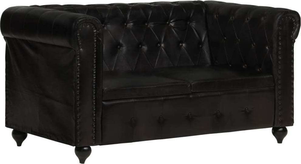 Фото - Диван VidaXL 2-osobowa sofa Chesterfield, czarna, skóra naturalna 