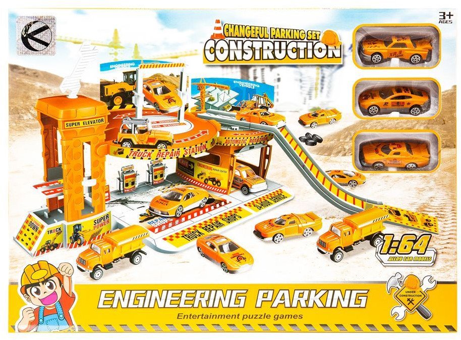 Parking dla pojazdów budowlanych w zestawie z 3 autkami