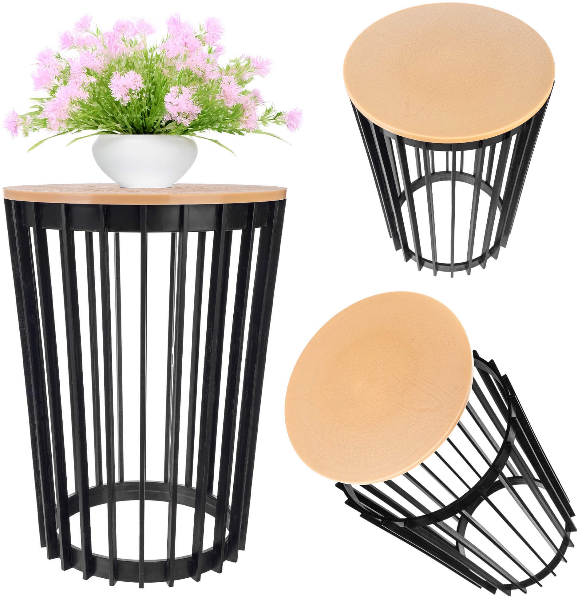 Kadax Kwietnik dwustronny 40cm czarny + blat naturalne drewno