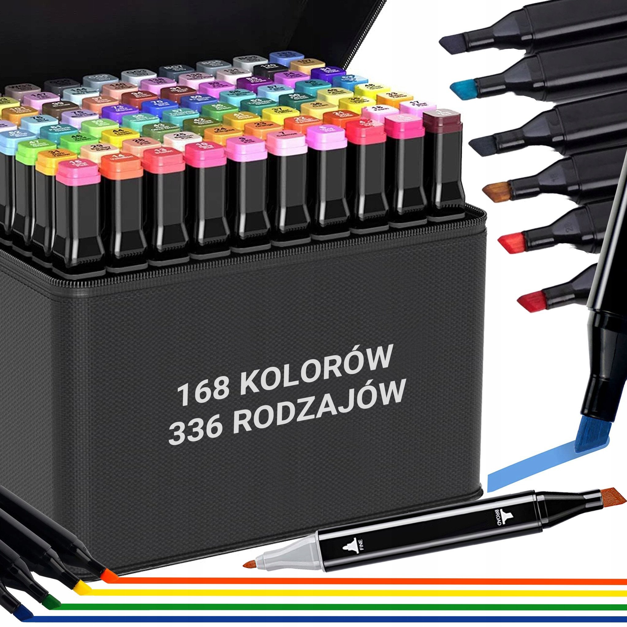 DWM Kolorowe markery , flamastry dwustronne zestaw168szt czarne