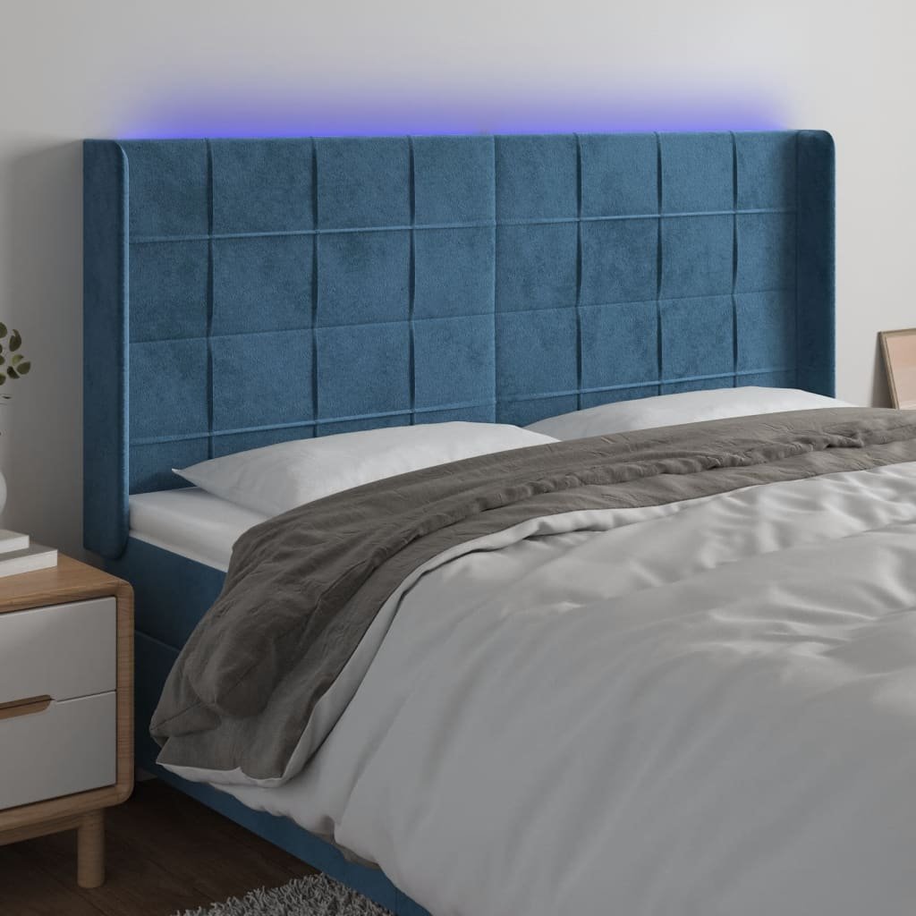 Zdjęcia - Pozostałe meble VidaXL Zagłówek do łóżka z LED ciemnoniebieski, 163x16x118/128 cm 