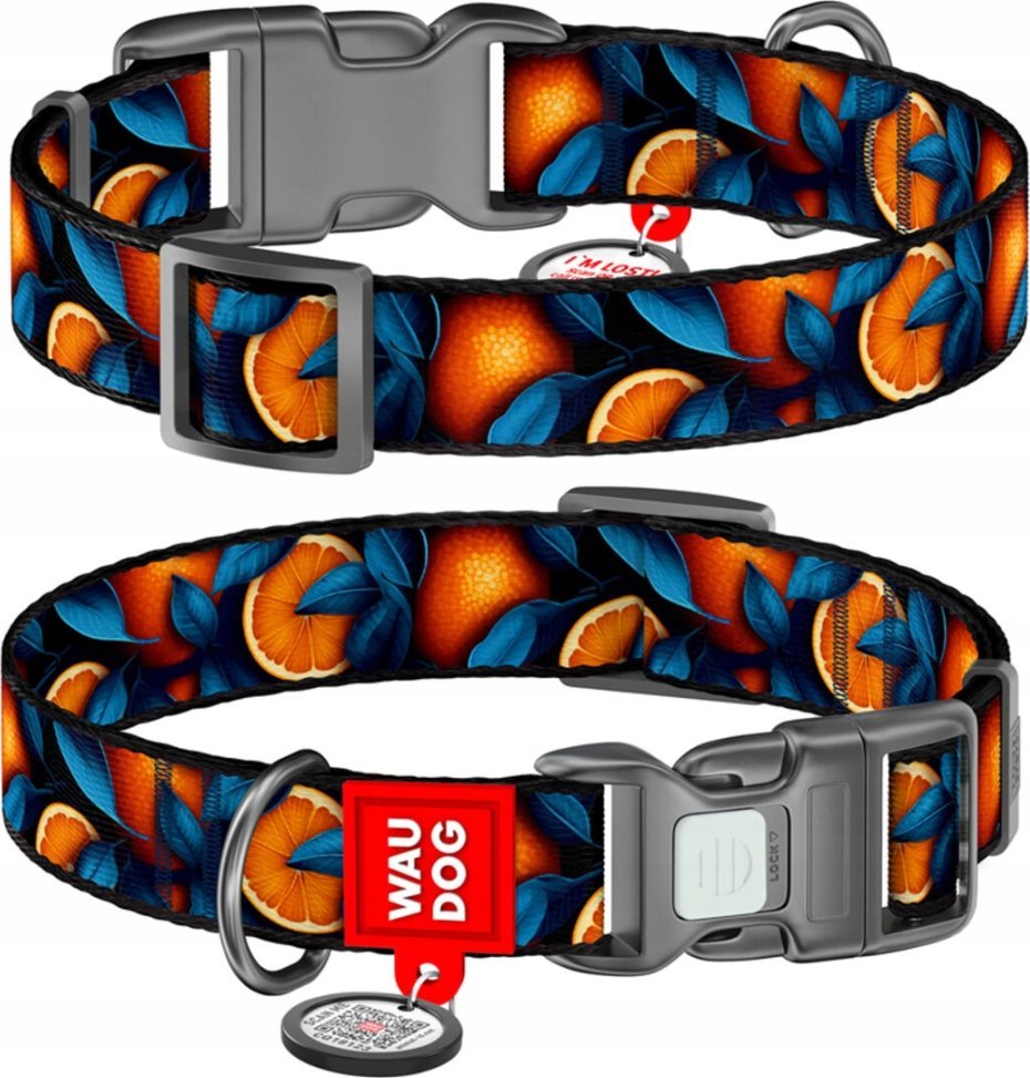 Collar WAU DOG OBROŻA NYLON Z ADRESÓWKĄ QR 25mm/37-58cm POMARAŃCZE