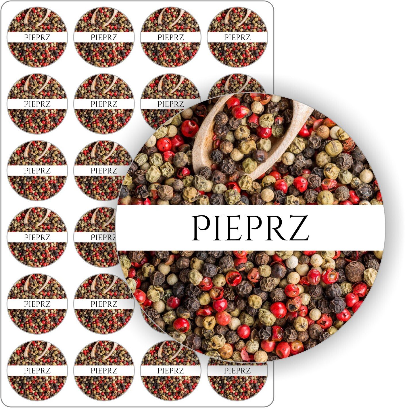 Stabilus etykiety nalepki naklejki czarny ziarnisty mielony samoprzylepne kolorowe PIEPRZ słoik przyprawy 5cm (E-OWO_PIE_C5)