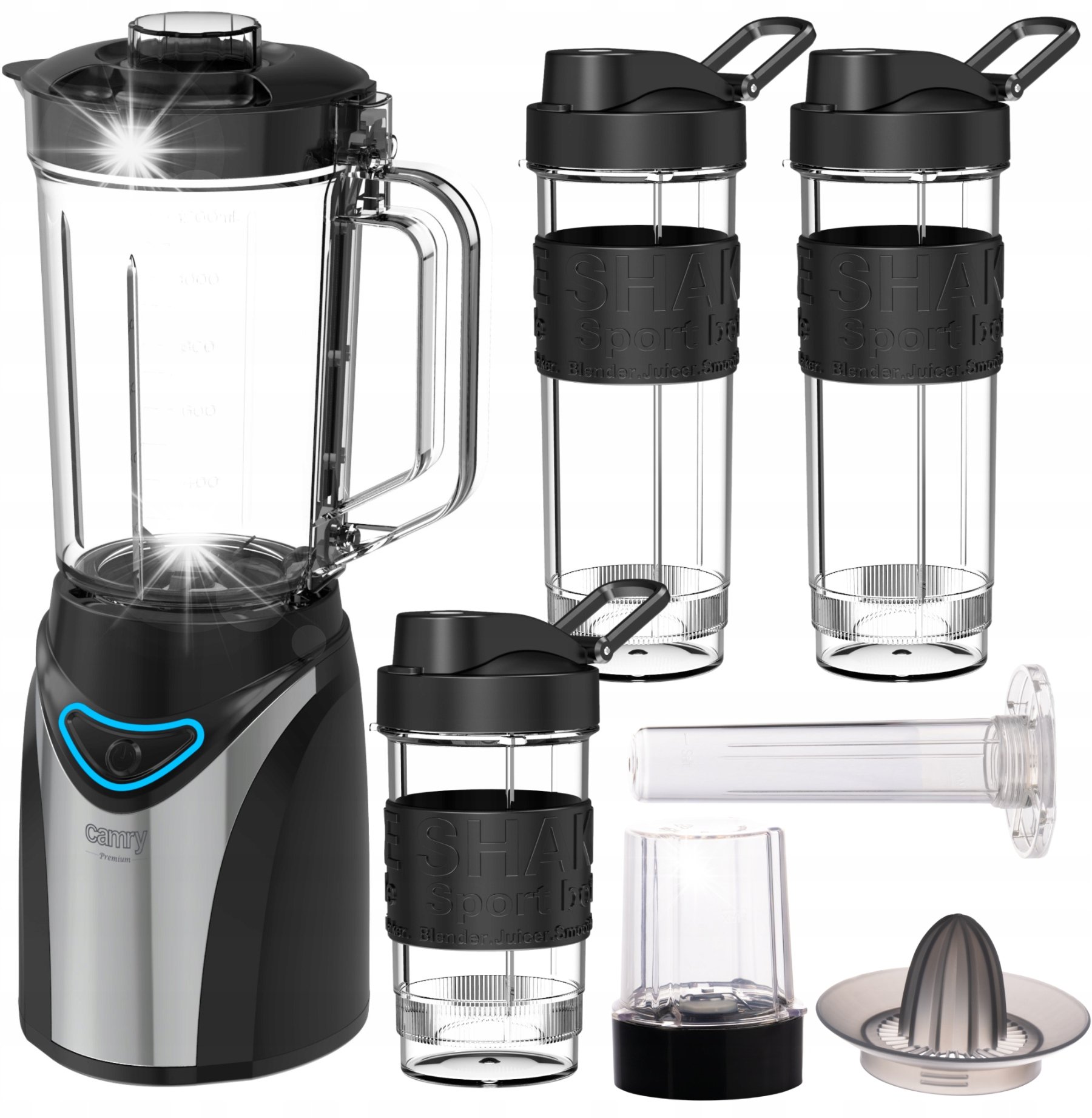 Blender kielichowy Camry Blender Kielichowy Do Kuchni 3 Bidony Rozdrabniacz Wyciskarka Kruszy Lód