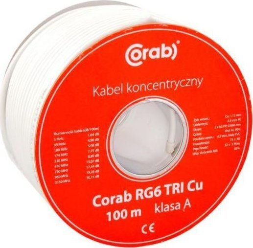 Zdjęcia - Kabel CORAB PRZEWÓD KONCENTRYCZNY RG6 TRI Cu CORAB  klasa A( szpula 100m )