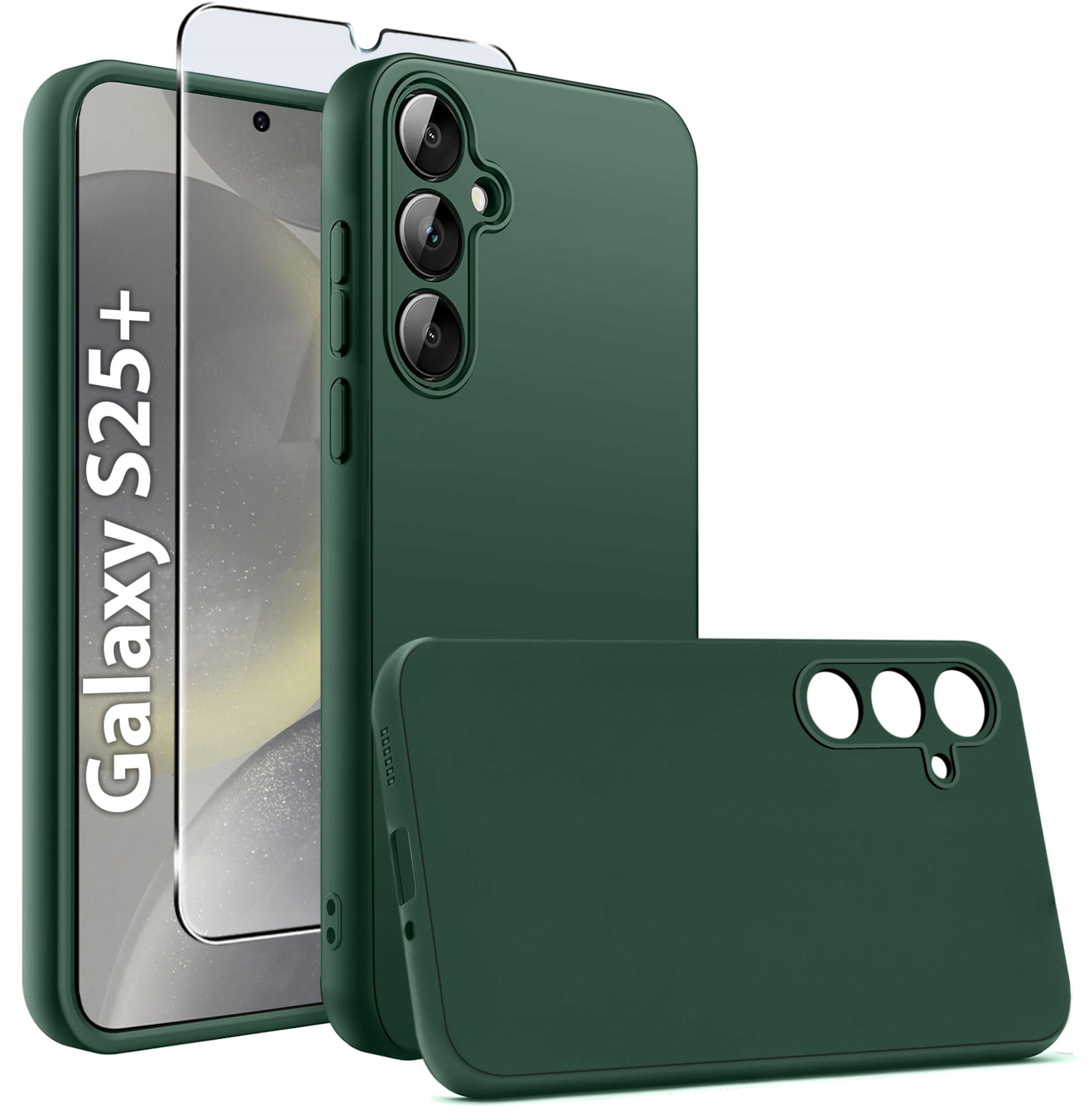 krainaGSM Etui do Samsung S25+ Plus CASE Gumowe ZIELONE Matowe Silikon Slim +SZKŁO 9H