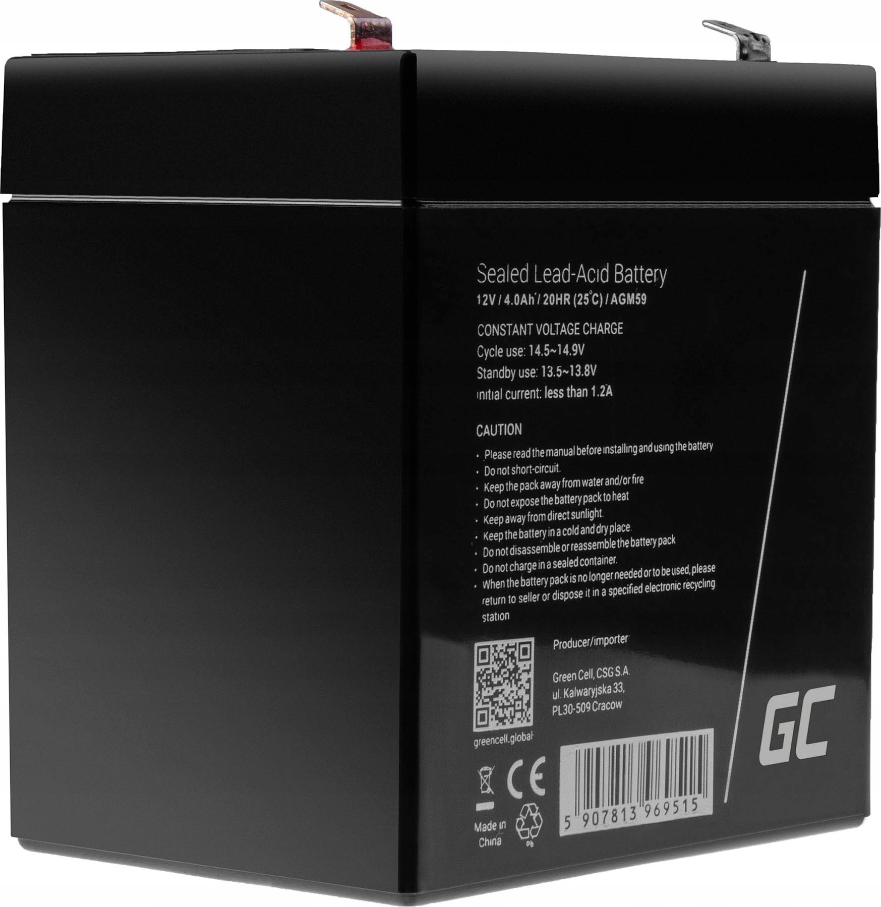 Green Cell Green Cell AGM VRLA 12V 4Ah bezobsługowy akumulator do zasilaczy awaryjnych UPS zabawki k...